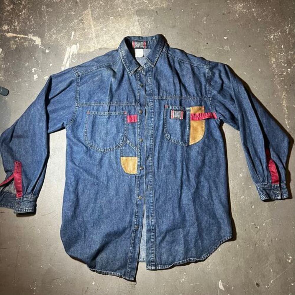 VINTAGE MEN EXHAUST BUTTON DOWN 100% COTTON SIZE M DENIM